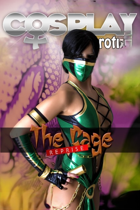 Dark haired beauty models a Mortal Kombat outfit in a sexy manner