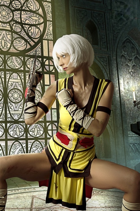 Platinum blonde performs a bare ass grab after removing cosplay clothing