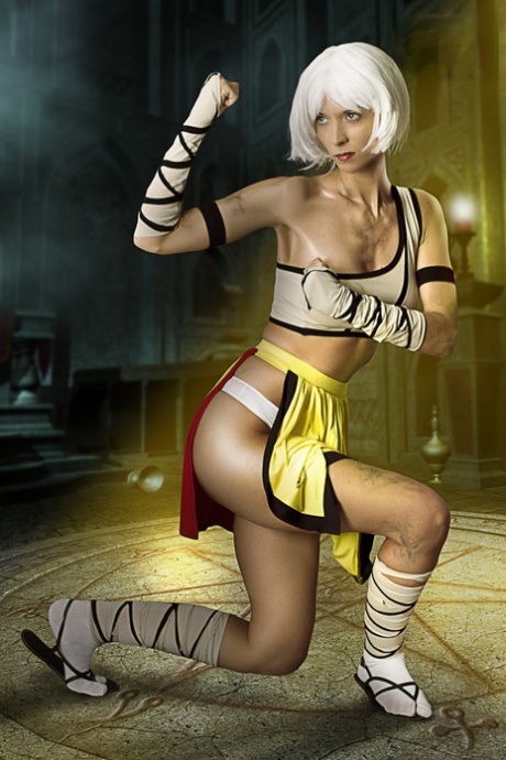 Platinum blonde performs a bare ass grab after removing cosplay clothing
