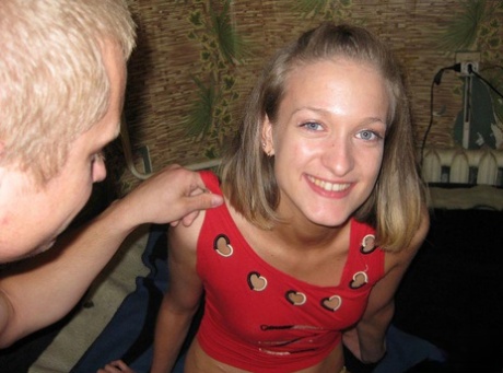 Young looking blonde and her boyfriend take selfies while fucking