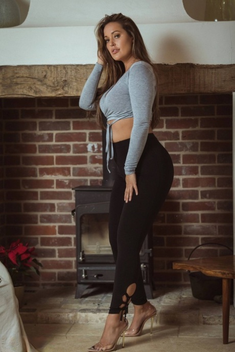 Beautiful girl Frankie Lain goes topless after removing black yoga pants