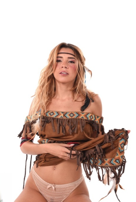 Hot girl Agatha Vega models cosplay attire before masturbating with a dildo