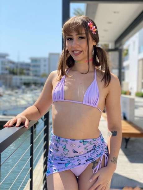 Tommy King models a bikini at a marina before an ass licking BJ and fucking