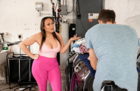 Curvy Latina chick Carmela Clutch has sex in a shower with her stepson