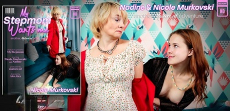 Young redhead Nicole Murkovski has lesbian sex with older lady Nadine