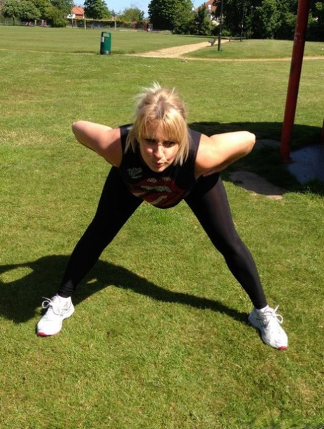 Fitness freak Daniella makes sure everyone notices her ass while exercising