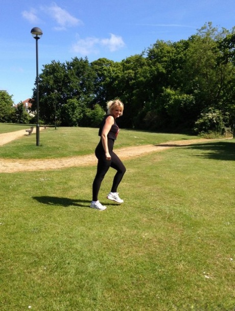 Fitness freak Daniella makes sure everyone notices her ass while exercising