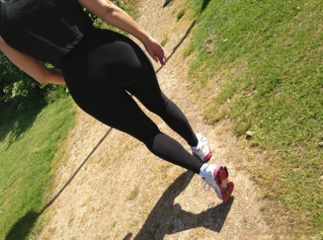 Fitness freak Daniella makes sure everyone notices her ass while exercising