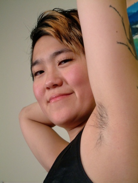Tattooed amateur slut Cady shows off her hairy armpits while in panties