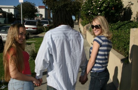 Petite teens Jamie Elle and Ruth Blackwell get fucked by a horny black lover