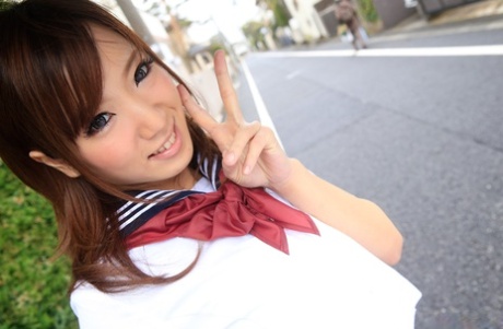 Sexy Japanese schoolgirl Riko Satsuki gets her yummy pussy boned and jizzed