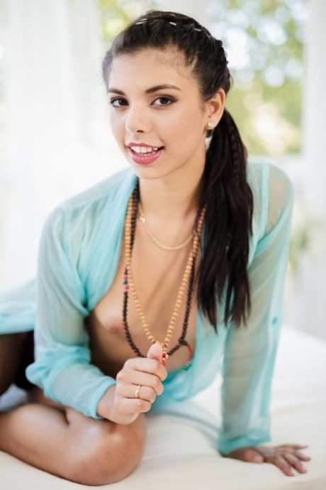 Hot Latina with no chest Gina Valentina seduces with her hairy muff