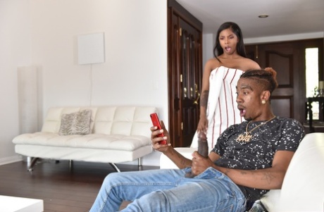 Ebony babe Sarah Banks gets fucked hard & facialed by her stepbro's BBC