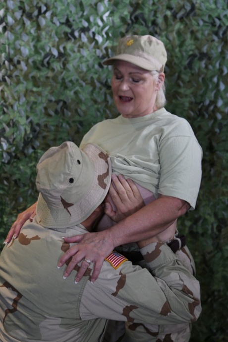 Hot military granny Lacey Starr shows her big tits & gets rammed by a soldier