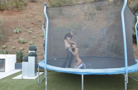 Brazilian teenage nympho Gina Valentina enjoys anal outdoor sex on trampoline