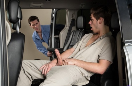 Skinny mechanic Michael Del Ray having anal sex with a gay client