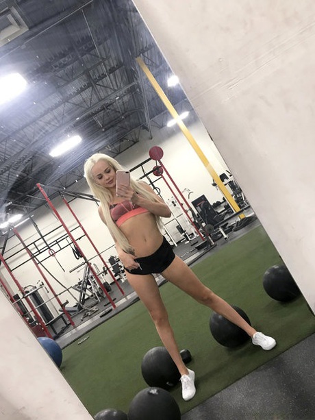 Adorable teen Elsa Jean gets her small twat filled with big knob in the gym