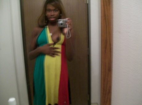 Ebony teen Tristina Brown takes selfies of her juicy tits & chocolate holes
