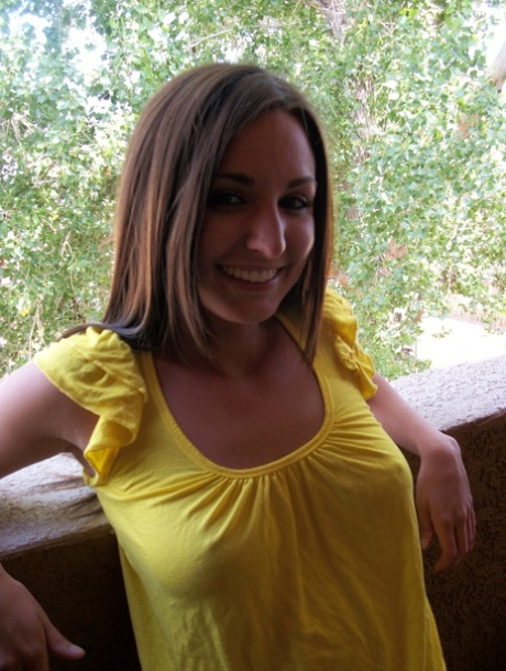Cute brunette teen shows off her lovely tits and her perfect booty