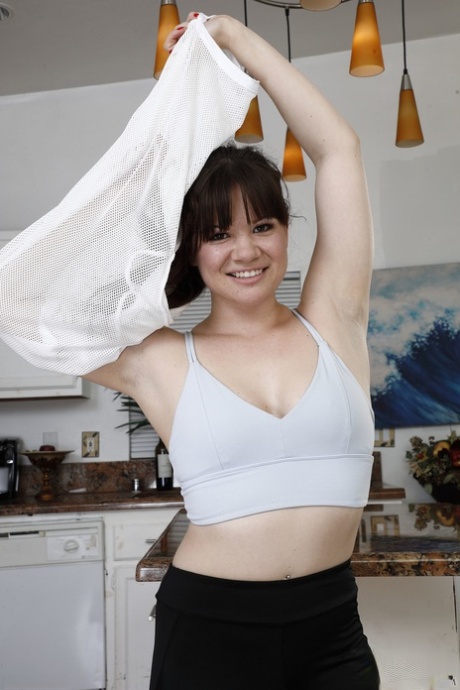 Curvy babe Alison Rey undresses & spreads her inviting shaved pussy up close