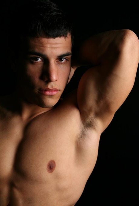Gay Latino Angelo reveals his muscular body and strokes his rock-hard dick