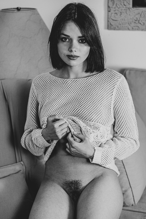 Sweet blue-eyed teen Keira Blue reveals her hairy twat and hot ass