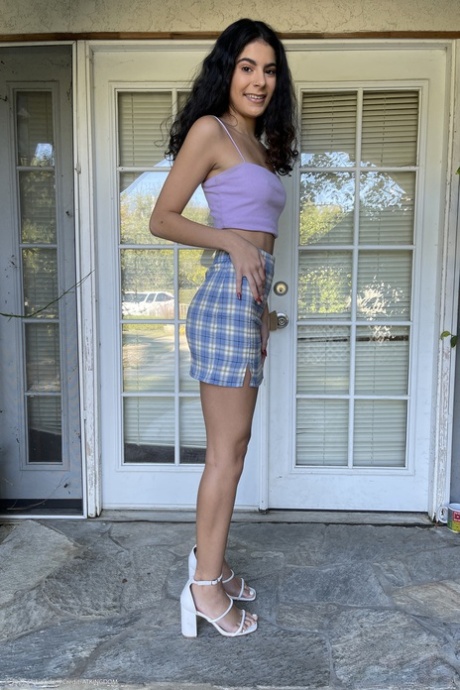 Sexy Latina babe Angel Gostosa takes off her panties & spreads her yummy pussy