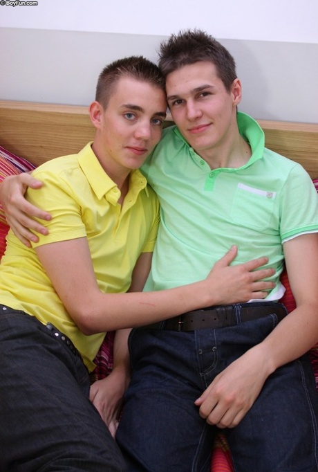Cute gay teenage boys Jake and Jason strip & fuck after having a pillow fight