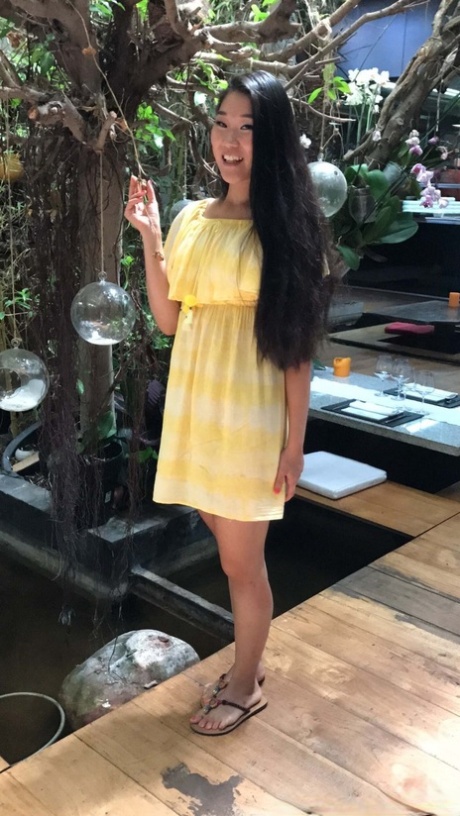 Asian Fang B lifts up her yellow dress and moves her undies aside for POV sex