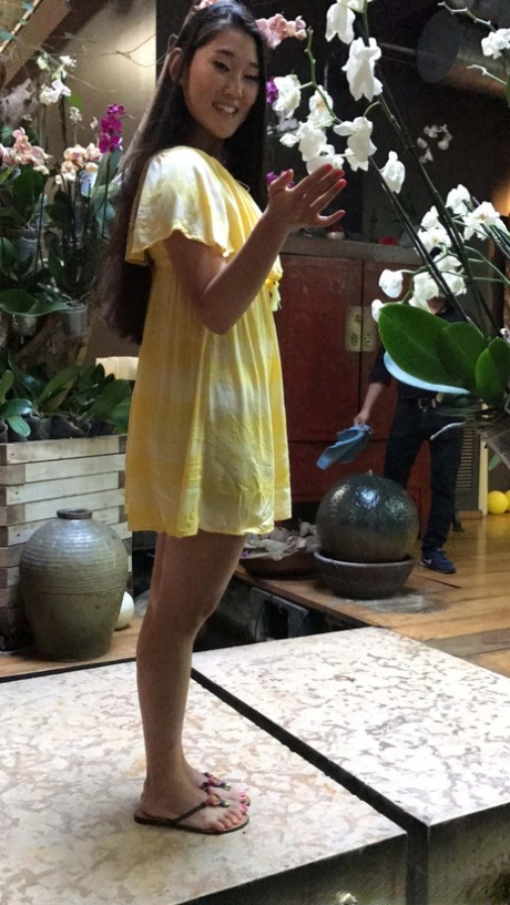 Asian Fang B lifts up her yellow dress and moves her undies aside for POV sex