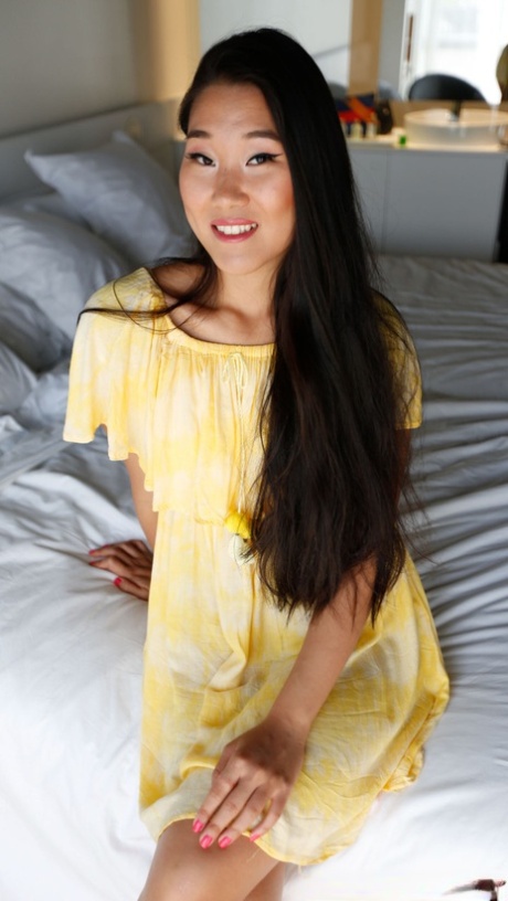 Asian Fang B lifts up her yellow dress and moves her undies aside for POV sex