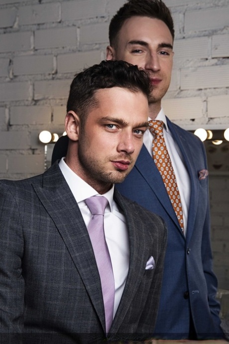 Hot gay men in suits Damon Heart & Kayden Gray have hardcore anal sex