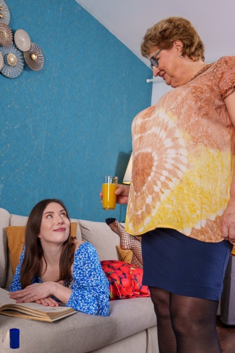 Teen with big tits Aleya Sun gets dominated by lesbian granny Babet