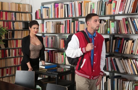 Latina librarian Katana Kombat seduces a young jock and fucks his big penis